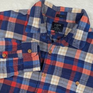 J Crew Shirt Mens Large Blue Red Plaid Flannel Slim Fit LS Button Up Casual